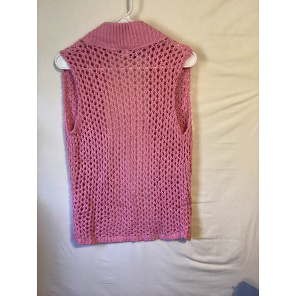2403 BFA Basics Womens Crocheted Open Front Sleeveless Cardigan Pink Size Small - Picture 2 of 3